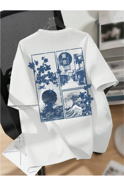 Aether تي شيرت مطبوع بأكمام قصيرة ومقاس كبير ممتاز