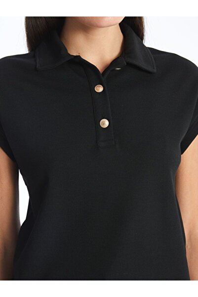 LC Waikiki Black Polo Neck Textured Women's T-Shirt