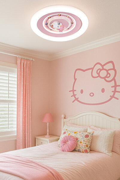 Eylül Aydınlatma HELLO KİTY Çocuk Odası avizesi pembe 3 renk ışık