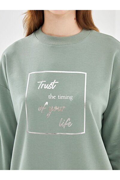 LC Waikiki LCW Modest Bisiklet Yaka Baskılı Kadın Sweatshirt Tunik