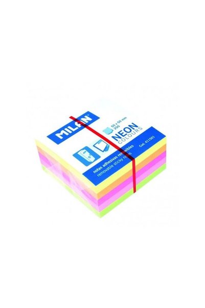 Milan Blocnotes adeziv, 50x50 mm, tip cub, 5 culori neon, 250 de coli