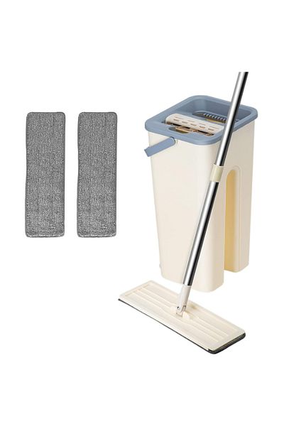 Herum Mop and bucket set with two tubs for washing and drying, 2 mop cloths included