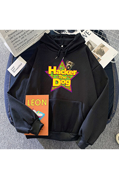 Tarzsokak هوديس لطيف على شكل كلب هاكر أسود، رسومات مصنوعة من القماش k