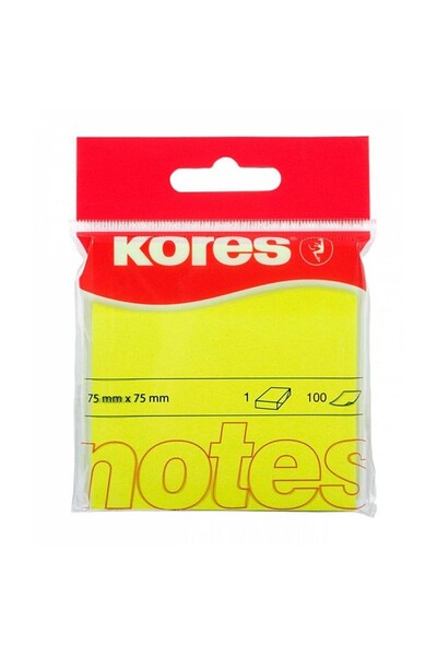 kores Blocnotes autoadeziv, dimensiune 75x75 mm, set de 100 de coli, galben