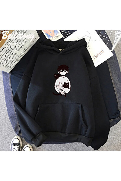 Tarzsokak Μαύρο OMORI Sunny και Mewo Kawaii Hoodie Merch Fashion Μακρυμάνικο