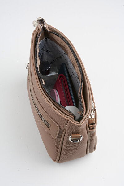 Vivaq Women's Lily Dark Mink 3 Compartment Lined Lacost Leather Zipper Closure Handbag and Shoulder Bag