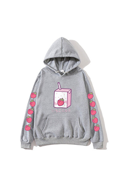 Tarzsokak Grey Strawberry Milk Cartoon Hanorace pentru Kawaii