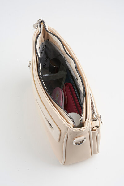 Vivaq Geantă de mână și geantă de umăr Lacost din piele pentru femei Lily Cream cu 3 compartimente