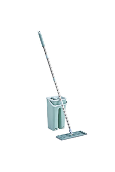Herum Mop set with bucket, separate tubs for washing and drying, Turquoise, 2 mop cloths included