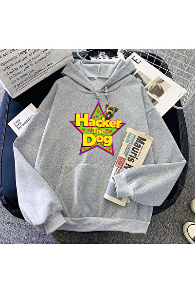 Tarzsokak هوديس لطيف على شكل كلب هاكر باللون الرمادي، رسومات مصنعة k