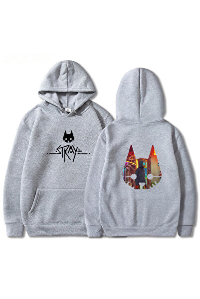 Tarzsokak هوديي رمادي لسلسلة ألعاب القطط أنيمي دافئ مقاس كبير Ti