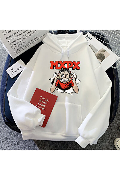 Tarzsokak سترة بيضاء بانك روك باند MxPx مع قلنسوة كرتونية مضحكة للشتاء ديراس ...