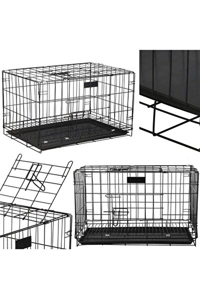 SERSIMO Cusca pentru animale, 2 usi, Pliabila din metal, XL, Negru, 93x67x56 cm