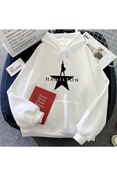 Tarzsokak Hanorace albe cu mâneci lungi, cu grafică muzicală Hamilton, hanora...
