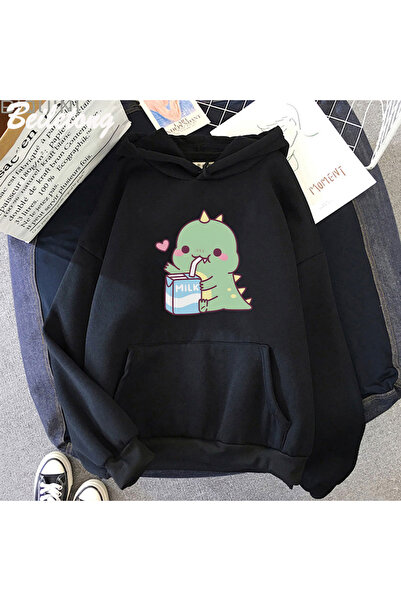 Tarzsokak Hanorac cu glugă cu desene animate cu dinozauri negri, drăguț, conf...