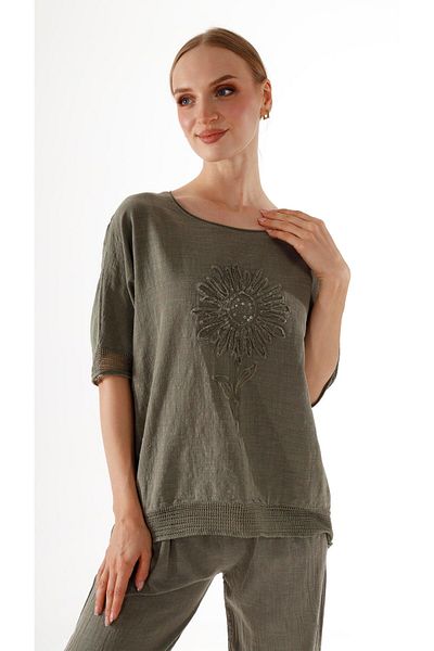 shE tekstil Sunflower Sequined Linen Blouse