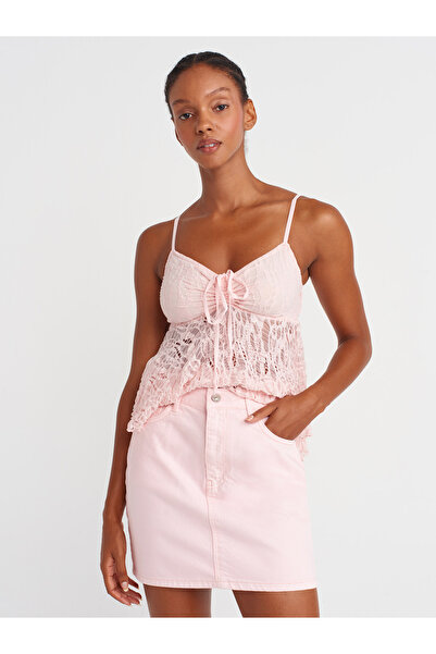 Dilvin 80589 Parçaboya Mini Denim Etek-Pembe