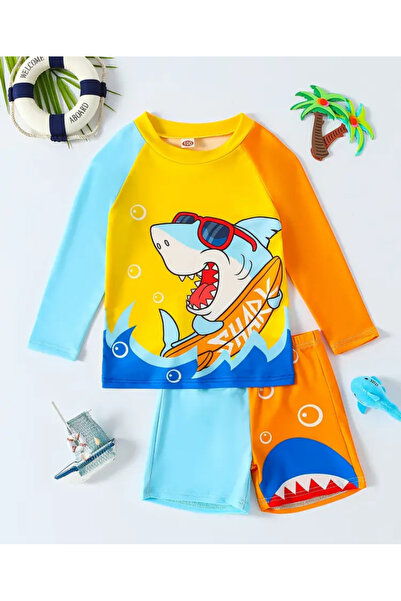 MODA Erkek Bebek Köpekbalığı Desenli 2 Parça Mayo Takımı – Uzun Kollu Renkli ...