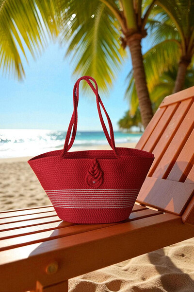 KAAN HOME TEKSTİL Bervace Colorful Self-Cord Strap Natural Looking Vegan Beach Bag or Daily Bag