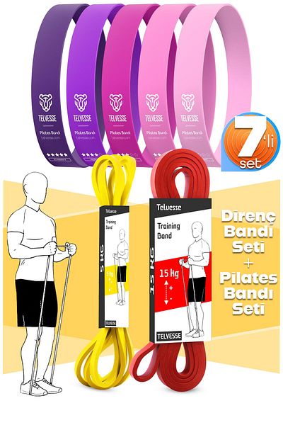 Telvesse 7Li Mega Set 5+15 kg + 5Li Pilates Resistance Band Barre Elastic Loop Band Pink Tone