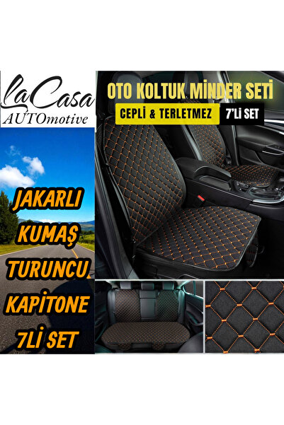 la casa Husă de scaun auto ergonomică anti-transpirație Lacasa (7 bucăți) - Set complet pentru vehicul cu 5 locuri negru-portocaliu