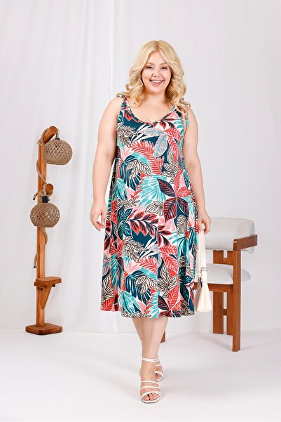 Siyezen Plus Size Cotton Lycra Dress with Rope Lacing Detail