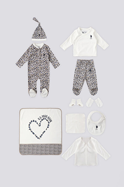 U.S. Polo Assn. U.S. Polo Assn Krem Leopar Desen Bebek 10Lu Hastane Çıkış Seti
