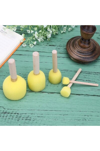 PROCART Set of 5 decoupage brushes, various sizes, wood and sponge, yellow