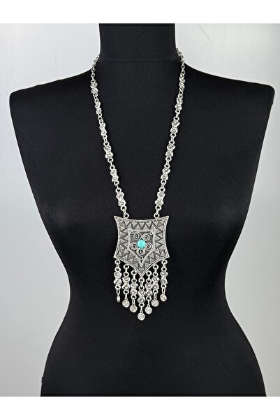 polimooi El Yapımı Antik Gümüş Kaplama Pirinç ve Zamak Tasarım Kolye