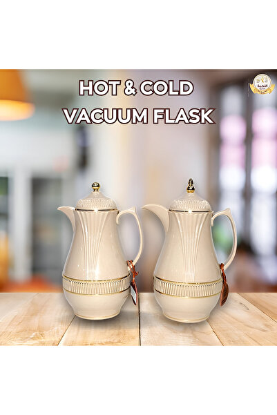 NOKHBA Al-Nokhba Vintage Tea Flask | Set of 2 (1L +1L) Turkish Tea Urn for Traditional Tea Service | Brown