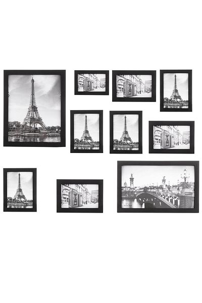 SERSIMO Set of 10 wall photo frames, collage of 10 photos, different sizes, black
