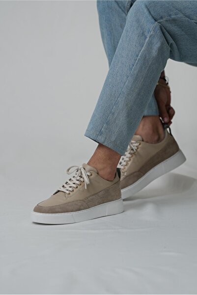 TETRİ Drake Model Hakiki Deri El Yapımı Bej Erkek Sneakers Ayakkabı