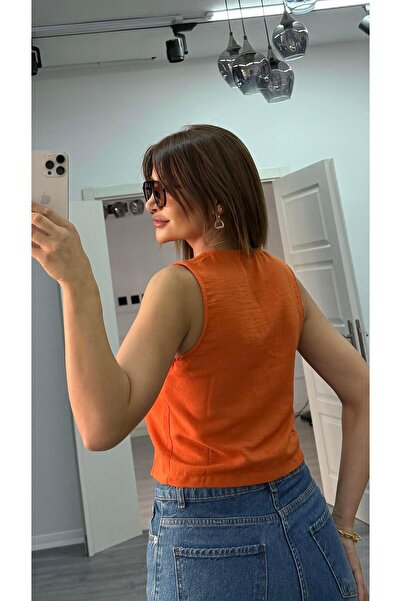 Daves Linen Vest with Tie Detail Orange