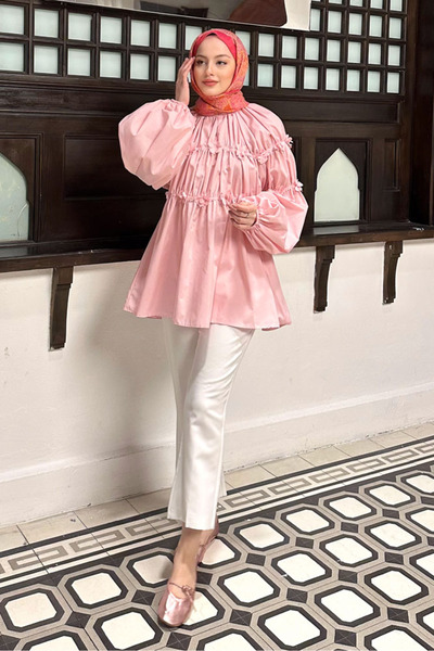 unika boutique Mini Çiçekli Kadın Tesetettür Gömlek