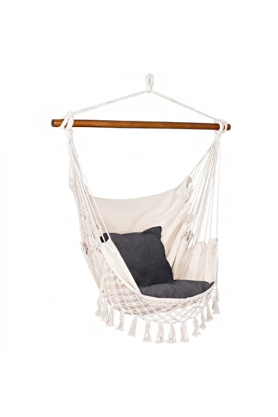 SERSIMO Hanging swing hammock for home or garden HM19, light gray with pillows, 130x100cm, 150kg