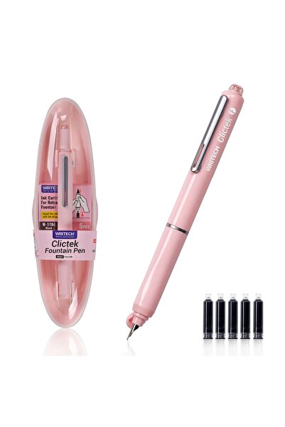 NN Stilou retractabil Writech corp roz + 5 patroane cu cerneala albastra