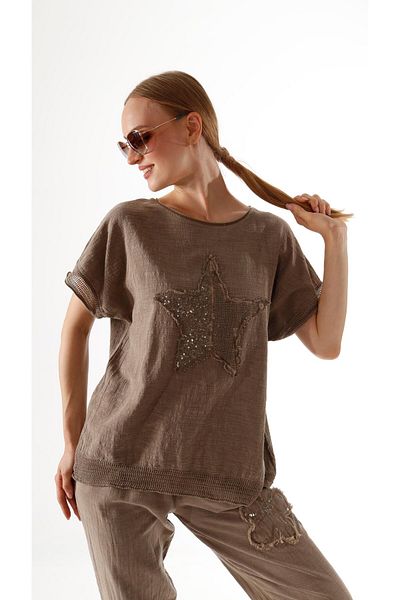 shE tekstil Starry Sequined Linen Blouse