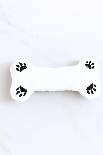 monox Wellsoft (Plush) Bone Shaped Paw Embroidered Dog Toy Standard White