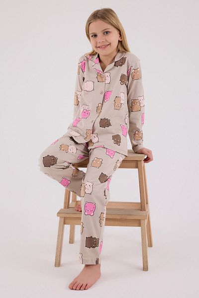 Rolypoly Girl's Beige Shirt Pajama Set