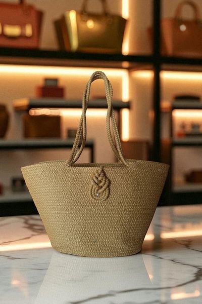 KAAN HOME TEKSTİL Bervace Colorful Self-Cord Strap Natural Looking Vegan Beach Bag or Daily Bag