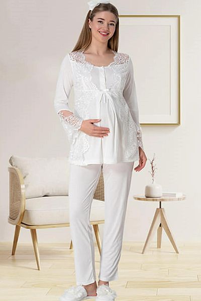 Mavelle Women's Lace Detailed Maternity Pajama Set 5015