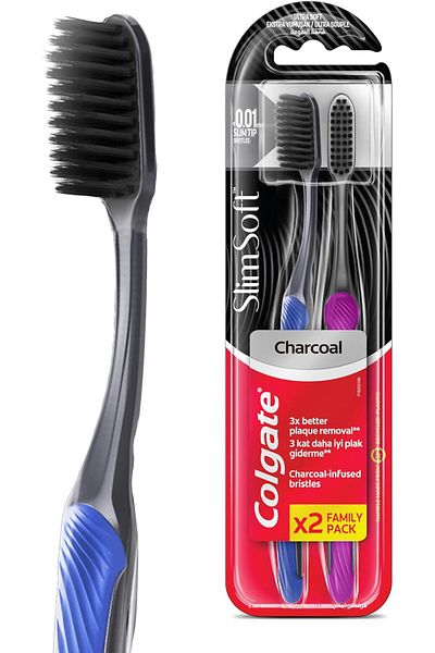 Colgate Thin Charcoal Bristle Toothbrush - Economic Pack of 2