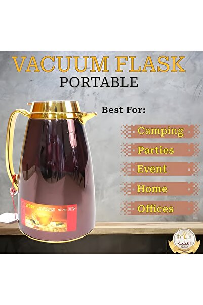 NOKHBA Al-Nokhba Vacuum Flask Set of 2 (1.0L+0.6L), Hot and Cold (Brown Gold)