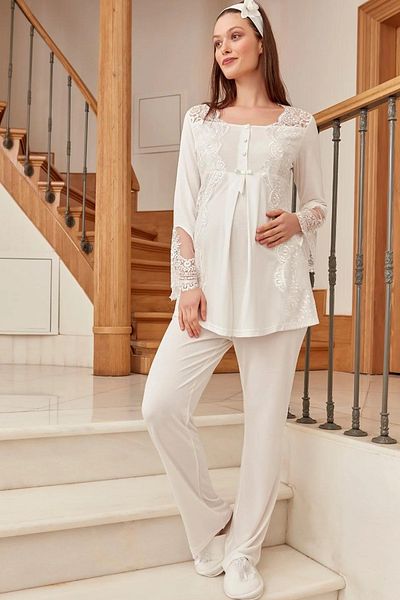 Mavelle Women's Lace Detailed Maternity Pajama Set 5015