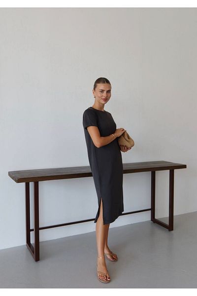 HepsitrentStore Anthracite Color Side Slit Casual Modal Dress