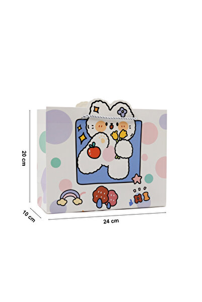 repro design 24x20 İpli Karton Hediye Çantası – Sevimli Figürlü Renkli Çocuk Parti Sunum Çantası 1 Adet Model:1