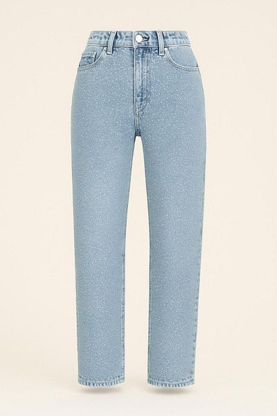 HAKKE High Waist Stone Embroidered Jean Pants