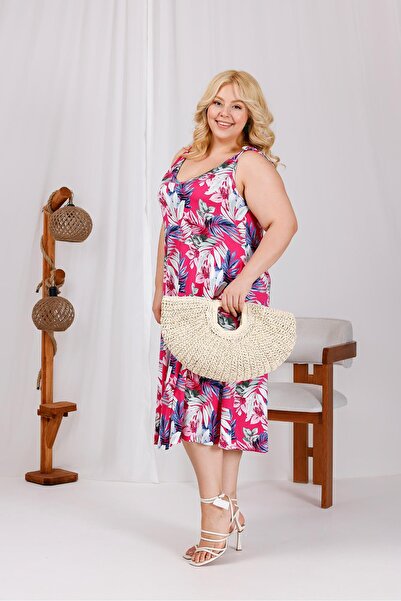 Siyezen Plus Size Cotton Lycra Dress with Rope Lacing Detail