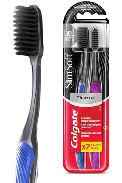 Colgate Thin Charcoal Bristle Toothbrush - Economic Pack of 2