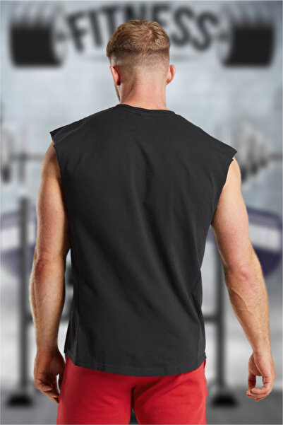 BESSA Black Unprinted Sports Tank Top Crew Neck Cotton Sleeveless Tank Fitness Men
